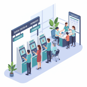 What specific tasks do self-service kiosks automate to reduce staff workload?